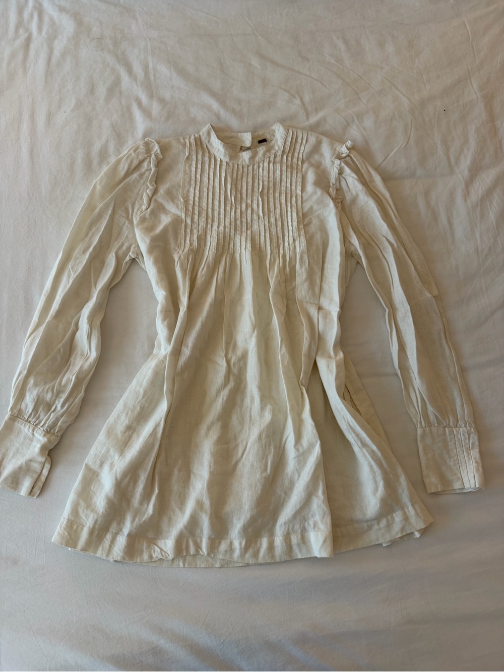 Free People Cream Pintuck Long-Sleeve Blouse/Dress XS
